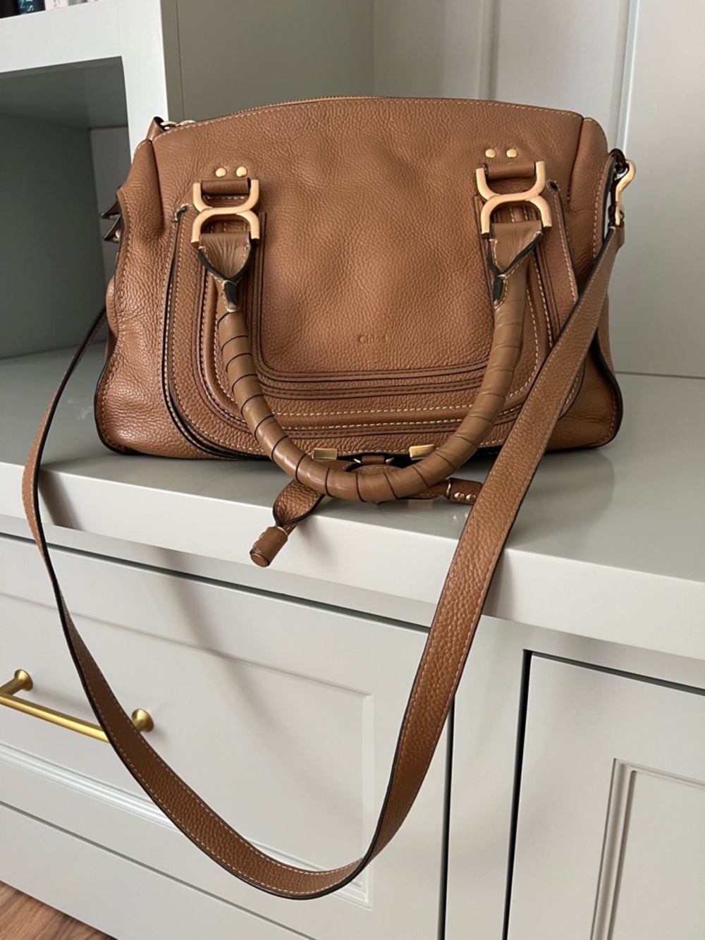 Chloe Marcie Medium Double Carry Satchel Bag in Grained Leather